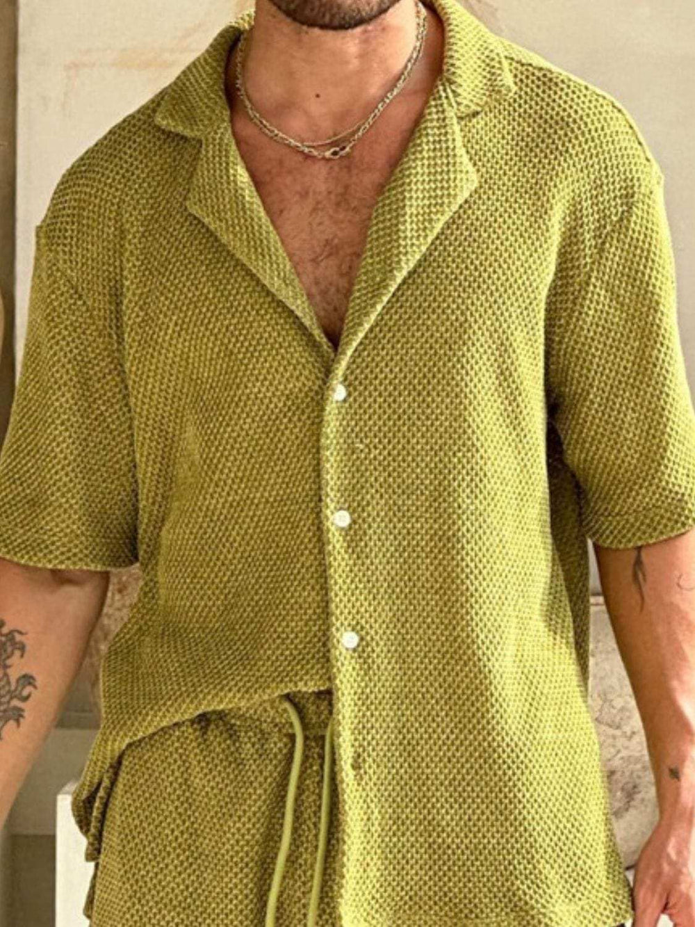 Men's Plus Size Button Down Half Sleeve Top and Shorts Set - Trendsi - Flyclothing LLC