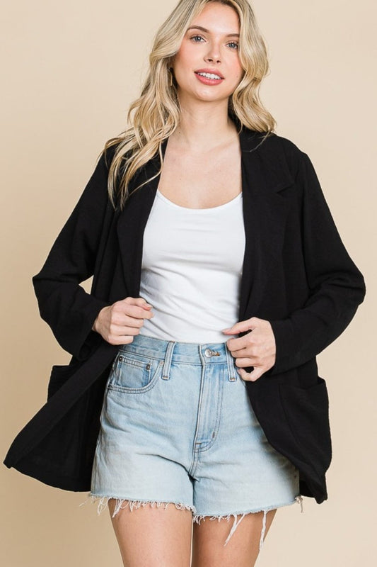Culture Code One Button Long Sleeve Blazer with Pockets - Trendsi