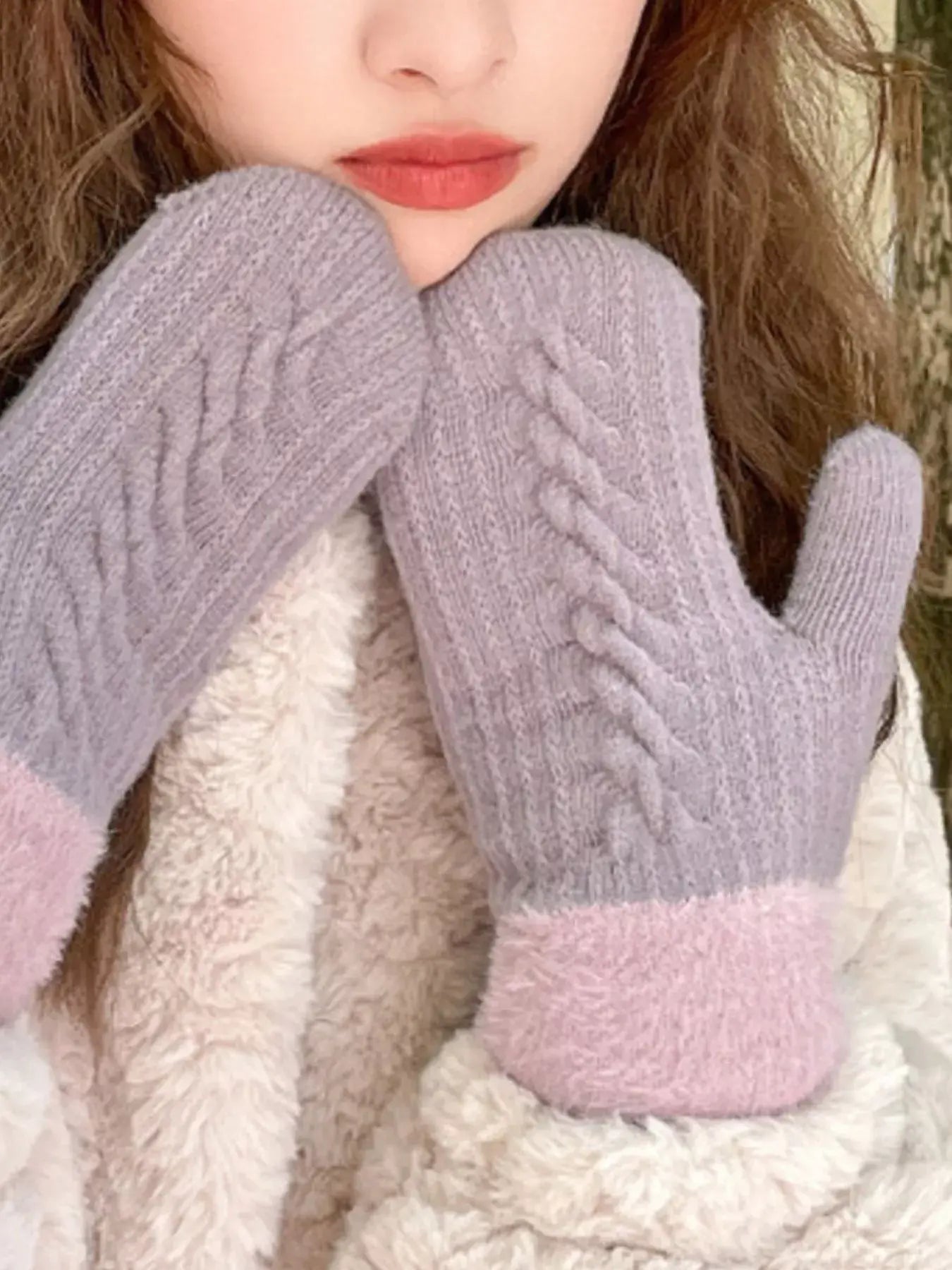 Cozy Knit Mittens with Fur Cuff - Trendsi - Flyclothing LLC