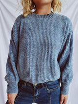 Round Neck Dropped Shoulder Long Sleeve Sweater - Trendsi - Flyclothing LLC