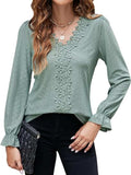 Lace Detail Eyelet V-Neck Flounce Sleeve Blouse - Trendsi - Flyclothing LLC