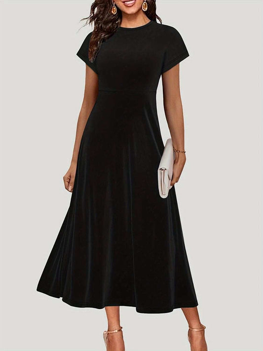 Round Neck Short Sleeve Midi Dress - Trendsi - Flyclothing LLC
