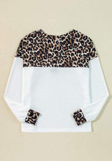 Waffle-Knit Leopard V-Neck Long Sleeve Blouse - Trendsi - Flyclothing LLC