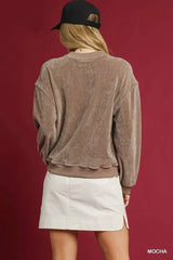 Umgee Velour Crewneck Balloon Sleeve Sweatshirt - Trendsi - Flyclothing LLC