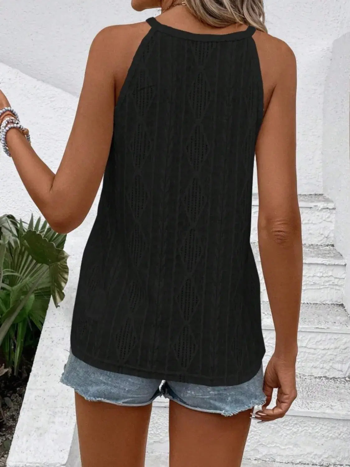 Openwork Grecian Neck Tank - Trendsi - Flyclothing LLC