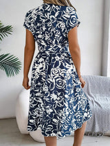 Printed V-Neck Short Sleeve Dress - Trendsi - Flyclothing LLC
