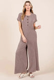 BOMBOM Rib Knit Jumpsuit with Button Detail - Trendsi