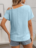 Eyelet Asymmetrical Shoulder Short Sleeve T-Shirt - Trendsi - Flyclothing LLC