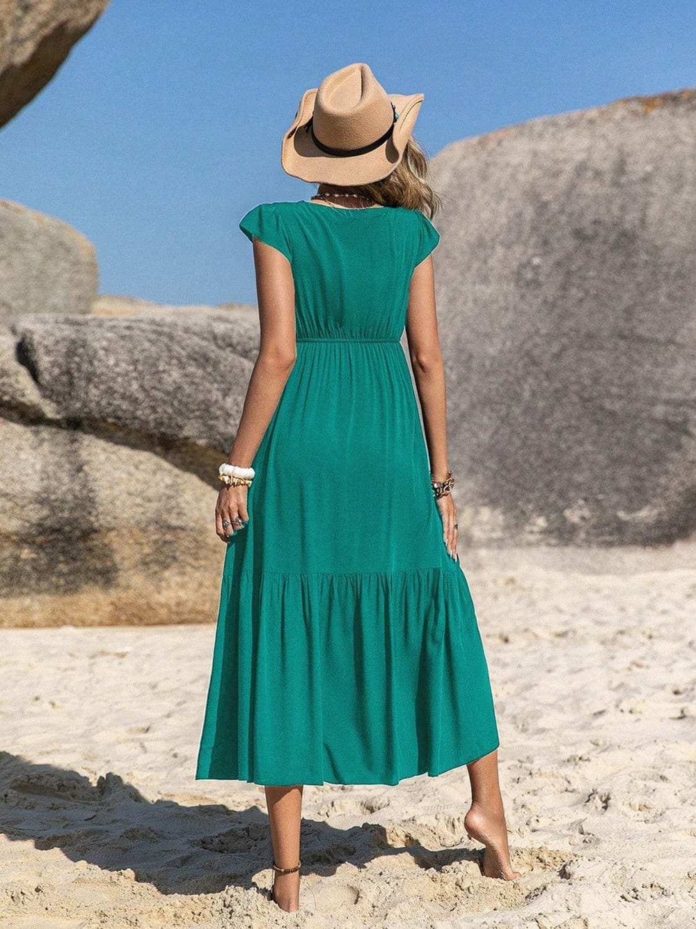 Embroidered Square Neck Cap Sleeve Dress - Trendsi - Flyclothing LLC