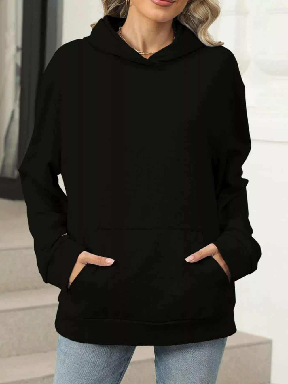 Kangaroo Pocket Long Sleeve Hoodie - Trendsi - Flyclothing LLC