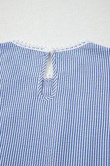 Stripe Lace Patchwork Crew Neck Sleeveless Top - Trendsi - Flyclothing LLC