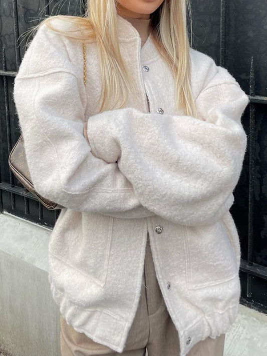 Full Size Snap Down Drop Shoulder Jacket - Trendsi