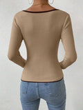 Contrast Trim Long Sleeve Knit Top - Trendsi - Flyclothing LLC