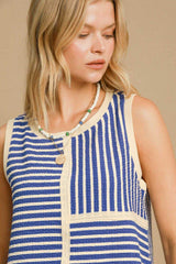Umgee Round Neck Texture Striped Tank - Trendsi - Flyclothing LLC