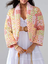 Printed Patchwork Open Front Cardigan with Pockets - Trendsi - Flyclothing LLC