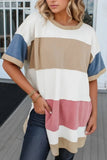 Color Block Patchwork Side Split Tunic T Shirt - Trendsi