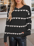 Heart Round Neck Long Sleeve Sweater - Trendsi - Flyclothing LLC
