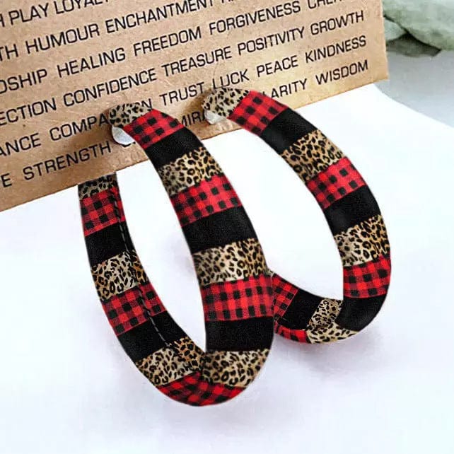 Plaid PU Leather Hoop Earrings - Trendsi
