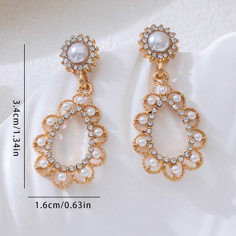 New Arrival Fashion Rhinestone Inlaid Circle Drop Earrings, Premium Unique Pearl Ear Jewelry, Geometric Stud Earrings For Women Daily Wear - My Store - Flyclothing LLC