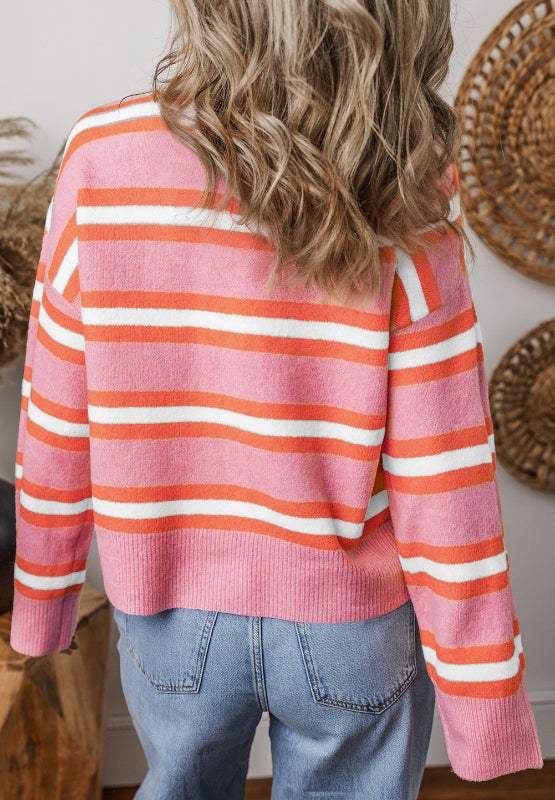 Striped Button Down Long Sleeve Cardigan - Trendsi - Flyclothing LLC