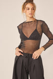 Idem Ditto Sparkling Glitter Long Sleeve Sheer Top - Trendsi