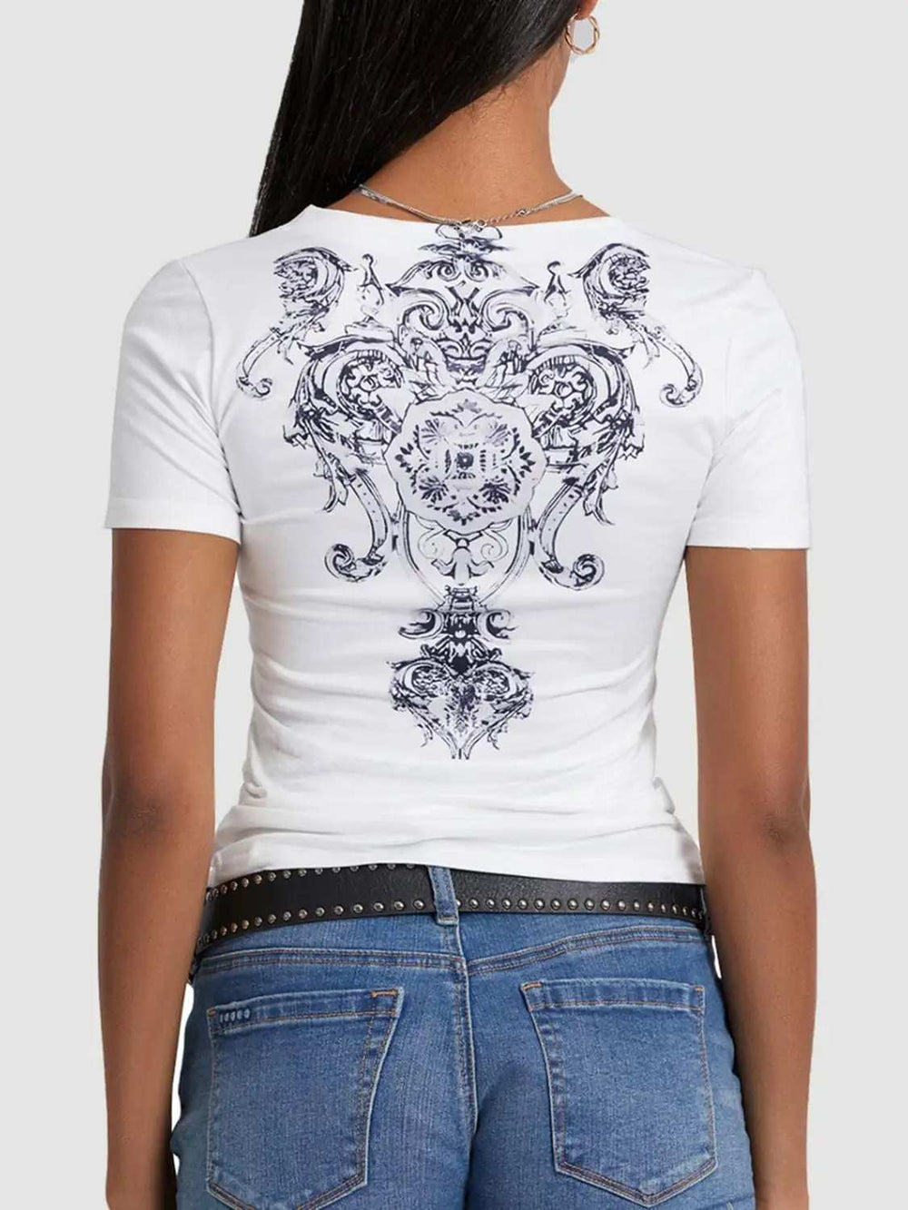 Graphic V-Neck Short Sleeve T-Shirt - Trendsi - Flyclothing LLC
