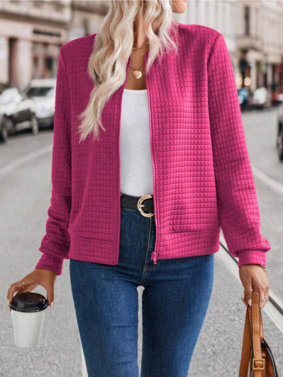 Zip Up Long Sleeve Jacket - Trendsi - Flyclothing LLC