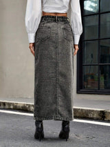 Button Up High Rise Denim Skirt - Trendsi - Flyclothing LLC