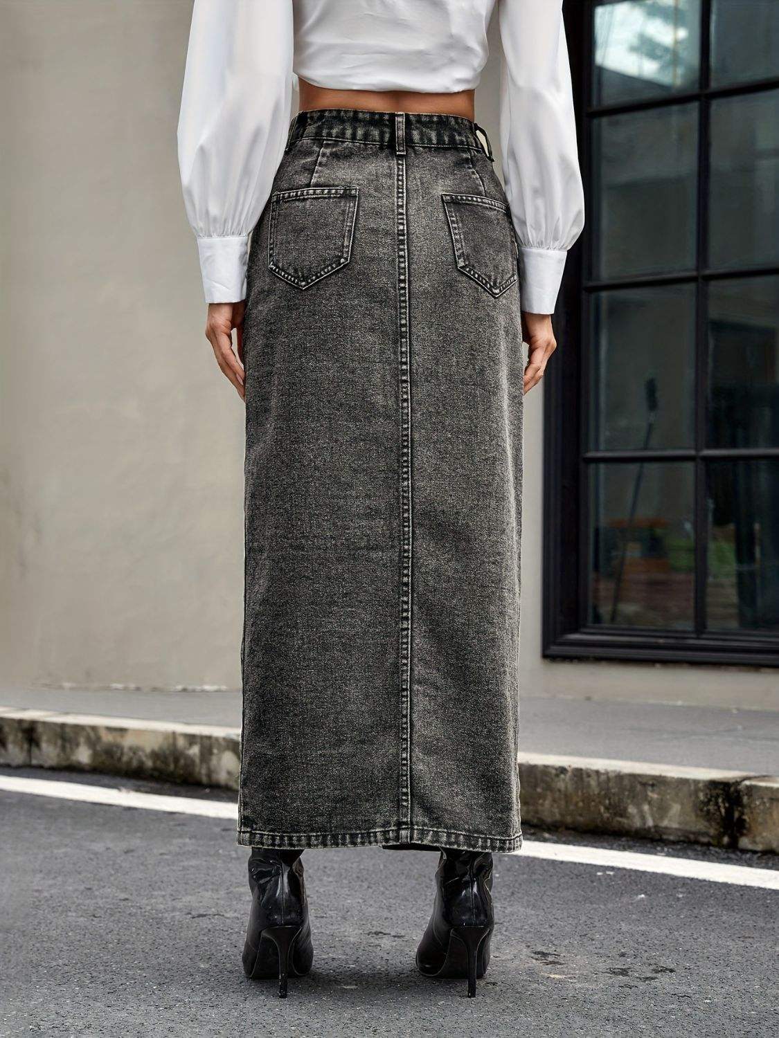 Button Up High Rise Denim Skirt - Trendsi - Flyclothing LLC