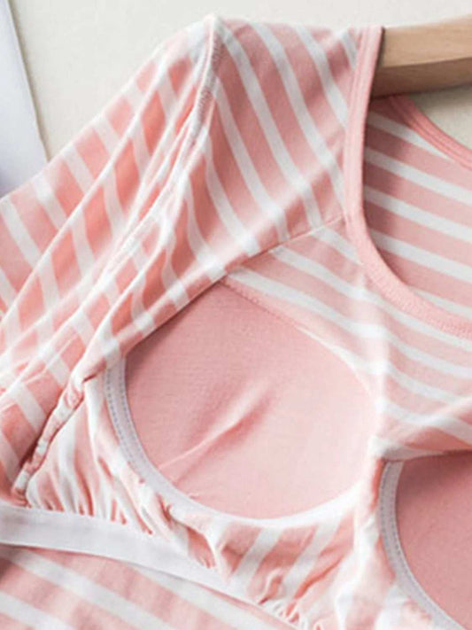 Striped Round Neck Short Sleeve T-Shirt with Bra - Trendsi - Flyclothing LLC