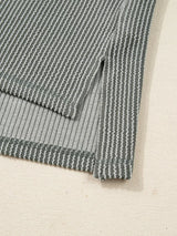 Twist Ribbed Exposed Seam Detail Long Sleeve Loose Top - Trendsi - Flyclothing LLC