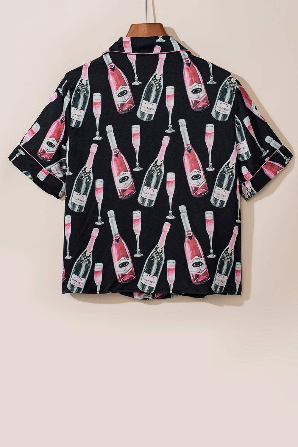 Champagne Print Short Sleeve Top and Shorts Set - Trendsi - Flyclothing LLC