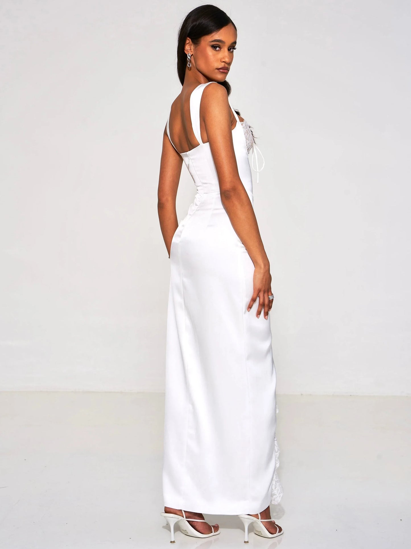 Freddie White Lace Satin Maxi Corset Dress - Miss Circle - Flyclothing LLC