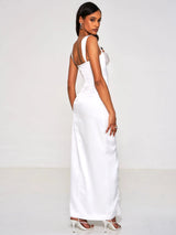 Freddie White Lace Satin Maxi Corset Dress - Miss Circle - Flyclothing LLC