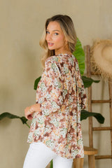 Sew In Love Full Size Wrinkle-Free Floral Notched Top - Trendsi - Flyclothing LLC