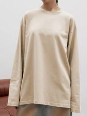 Round Neck Dropped Shoulder Long Sleeve T-Shirt - Trendsi