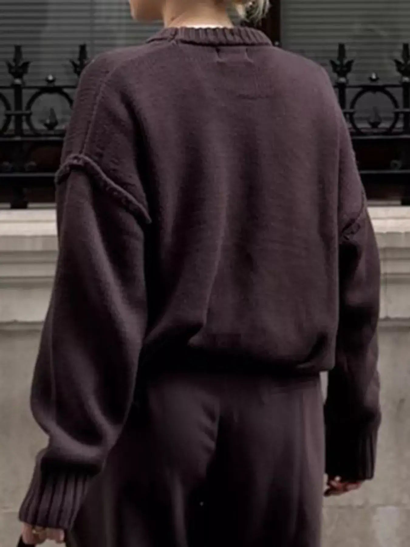 Round Neck Dropped Shoulder Sweater - Trendsi - Flyclothing LLC