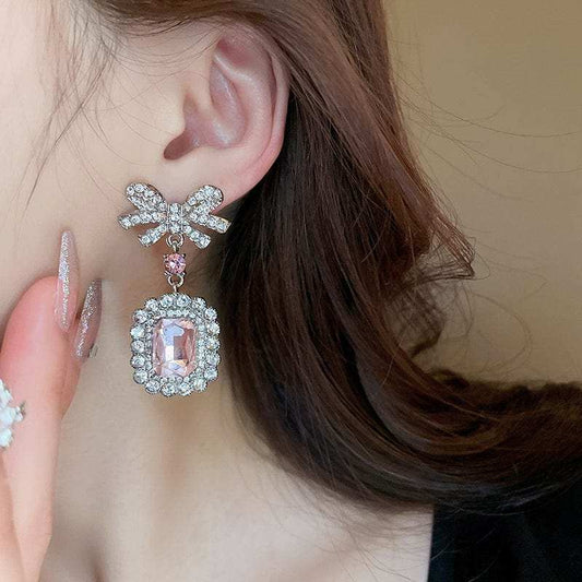 Alloy Crystal Geometric Dangle Earrings - Trendsi - Flyclothing LLC