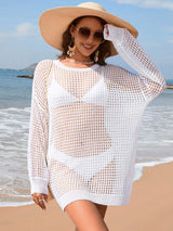 Backless Boat Neck Long Sleeve Cover Up - Trendsi - Flyclothing LLC