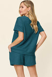 Double Take Full Size Texture Short Sleeve T-Shirt and Drawstring Shorts Set - Trendsi - Flyclothing LLC