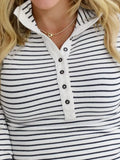 Striped Button Detail Long Sleeve Top - Trendsi - Flyclothing LLC