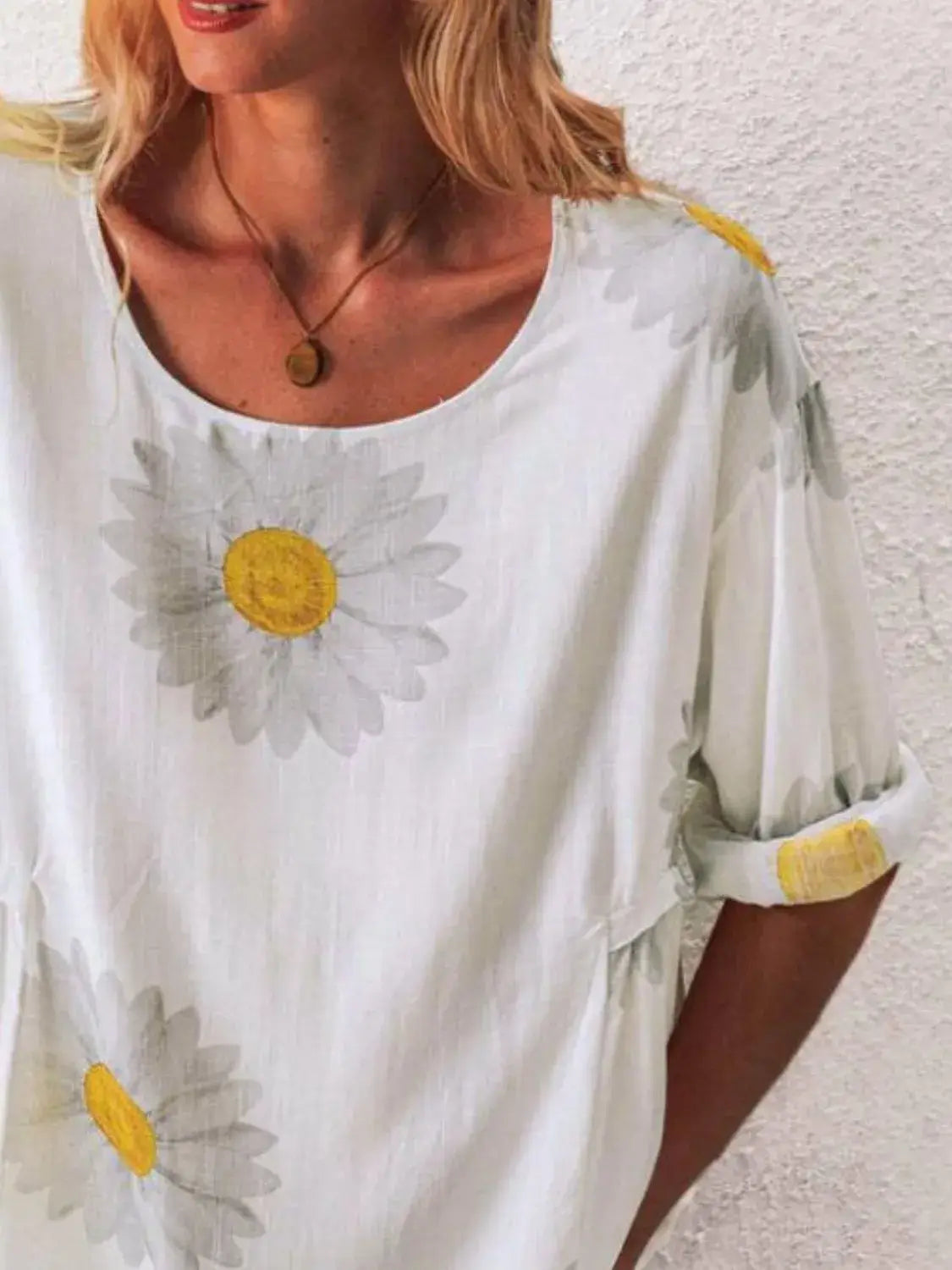 Full Size Flower Round Neck Half Sleeve T-Shirt Plus Size - Trendsi - Flyclothing LLC