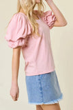 Round Neck Bubble Sleeve Top - Trendsi