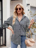 Pocketed Plaid Collared Neck Long Sleeve Shirt - Trendsi - Flyclothing LLC