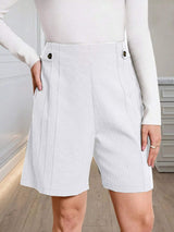 High-Waisted Pleated Shorts with Button Detail - Trendsi - Flyclothing LLC