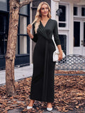 Slit Twisted Surplice Long Sleeve Dress - Trendsi - Flyclothing LLC