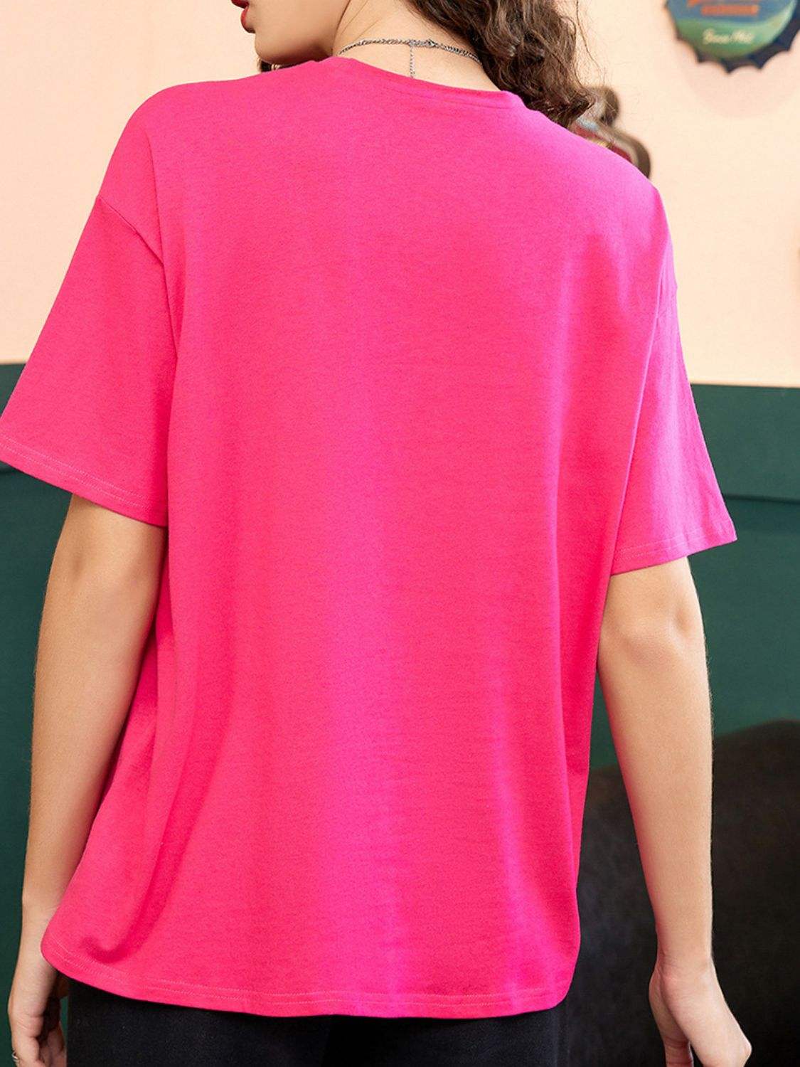 Letter Graphic Round Neck Half Sleeve T-Shirt - Trendsi - Flyclothing LLC