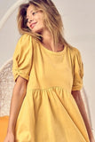 BiBi Cotton Span Knit with Puff Sleeve Baby Doll Top - Trendsi