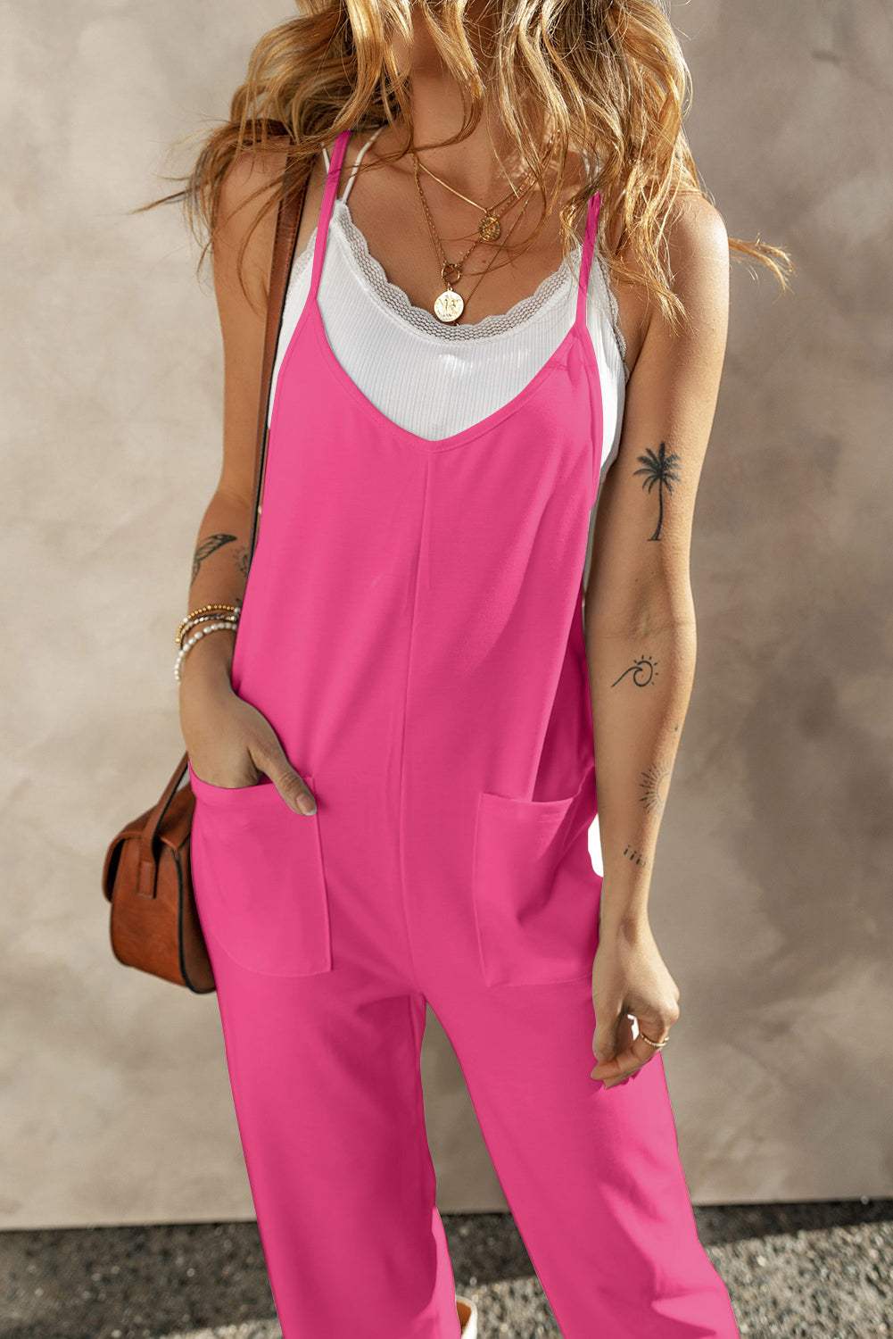 Pocketed Spaghetti Strap Wide Leg Jumpsuit - Trendsi - Flyclothing LLC