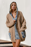 Double Take Full Size Hooded Denim Spliced Sweater Cardigan - Trendsi